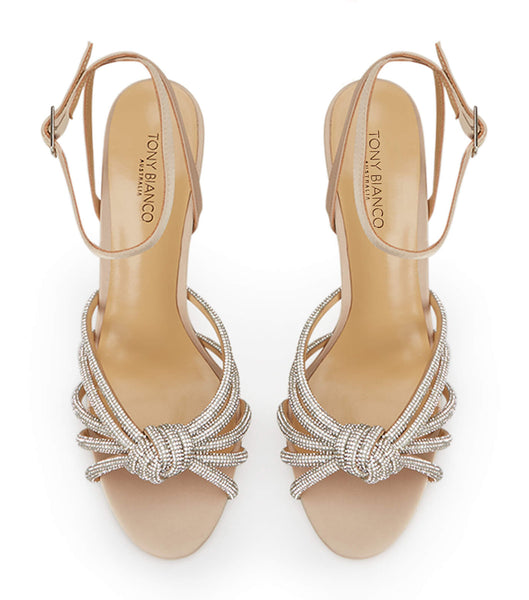 Tony Bianco Kyla Nude Satin 11cm Bling Heels Beige | BSGSO99516