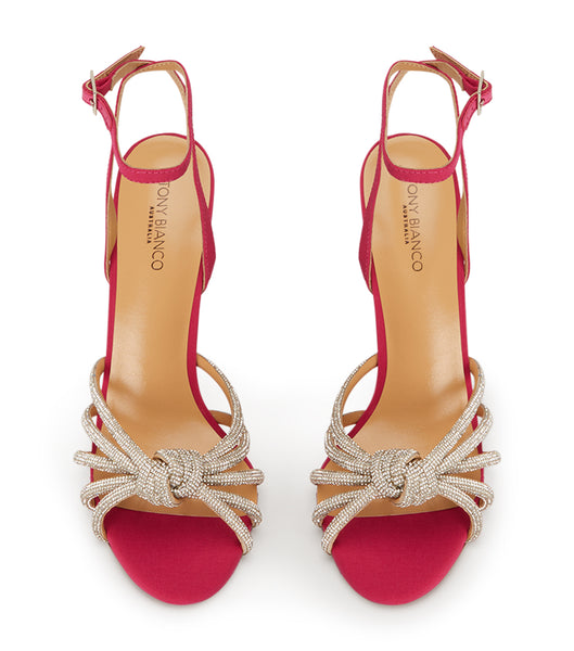 Tony Bianco Kyla Persian Crepe 11cm Strappy Heels Red | SGZDE24133