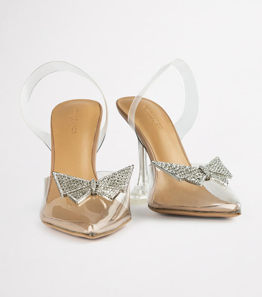 Tony Bianco Laos Clear Vinylite 10.3cm Bling Heels Silver | DSGKV64857