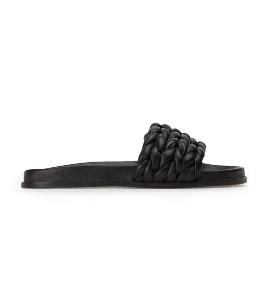 Tony Bianco Layton Black Nappa Flat Sandals Black | SGJKU68355