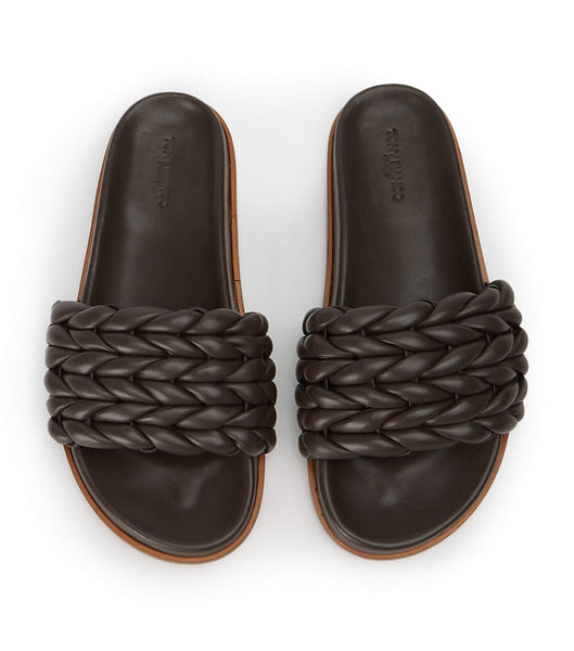 Tony Bianco Layton Chocolate Nappa Flat Sandals Chocolate | SGEGJ42873