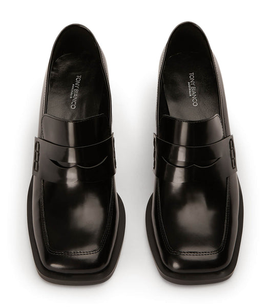 Tony Bianco Lomax Black Hi Shine 6.5cm Loafers Black | QSGUV24074