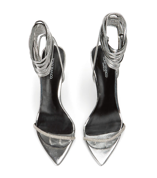 Tony Bianco Makai Silver Foil 10.5cm Bling Heels Silver | MSGFT75729