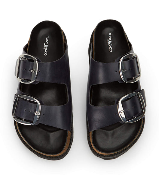 Tony Bianco Marty Black Wax Flat Sandals Black | BSGSO52209