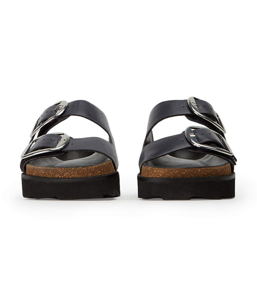 Tony Bianco Marty Black Wax Flat Sandals Black | BSGSO52209