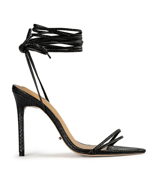 Tony Bianco Millie Black Snake 10.5cm Strappy Heels Black / Snake | LSGTR59009