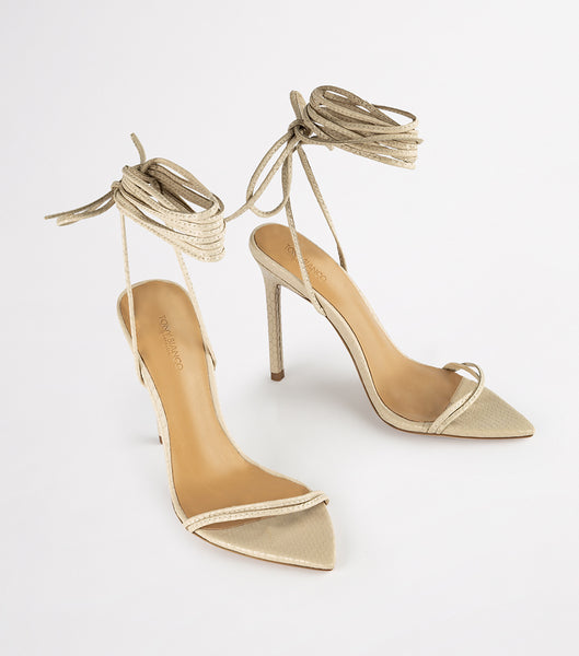 Tony Bianco Millie Vanilla Snake 10.5cm Strappy Heels Light Yellow | SGJZR40384