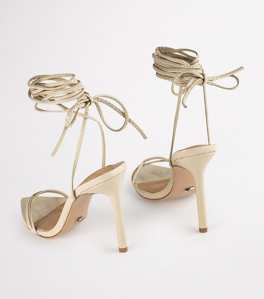 Tony Bianco Millie Vanilla Snake 10.5cm Strappy Heels Light Yellow | SGJZR40384