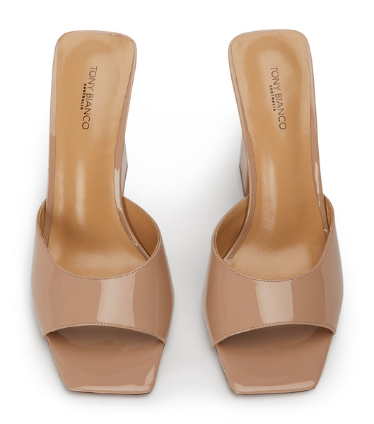 Tony Bianco Naja Coco Patent 10.5cm Block Heels Beige | SGIIZ41489