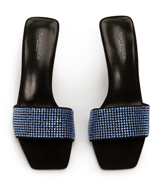 Tony Bianco Naomi Blue Crystal/Black Suede 10.5cm Stiletto Heels Blue / Black | PSGQX34261