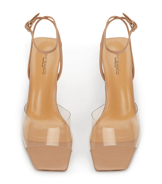 Tony Bianco Nelani Clear Vinylite/Skin 10.5cm Block Heels Skin Color | XSGBH93500