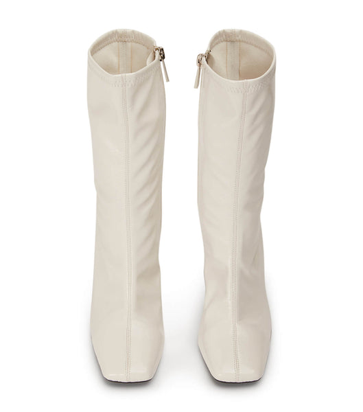 Tony Bianco Remie Ecru Crinkle Patent 10.5cm Heeled Boots White | BSGSO30093