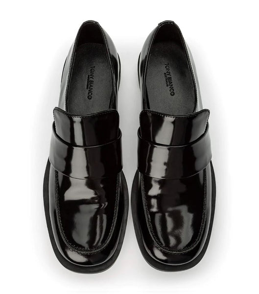 Tony Bianco Rovin Black Hi Shine 2.5cm Loafers Black | ASGDF67563