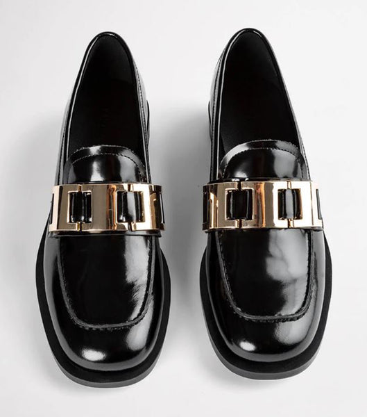 Tony Bianco Ruiz Black Hi Shine 2.5cm Loafers Black | SGDYB53035