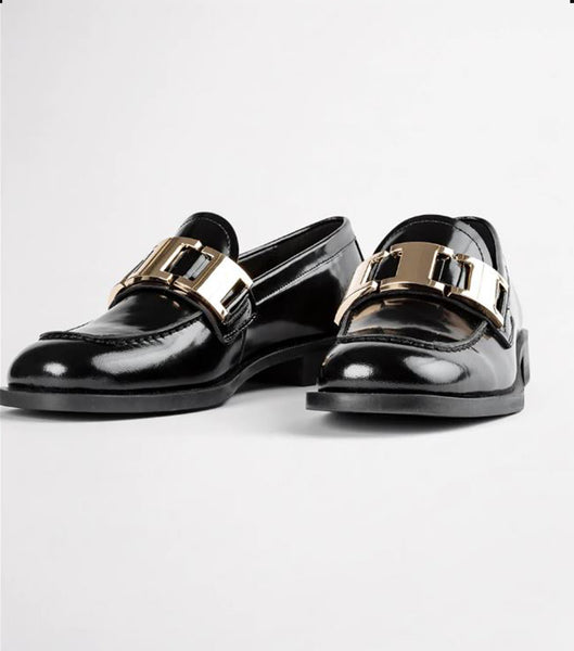 Tony Bianco Ruiz Black Hi Shine 2.5cm Loafers Black | SGDYB53035