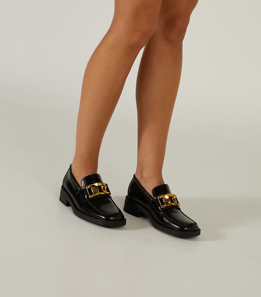 Tony Bianco Tia Black Hi Shine 4cm Loafers Black | SGEAH15525