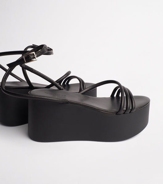 Tony Bianco Tory Black Sheep Nappa 9.5cm Strappy Heels Black | SGDYB34050