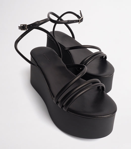 Tony Bianco Tory Black Sheep Nappa 9.5cm Strappy Heels Black | SGDYB34050