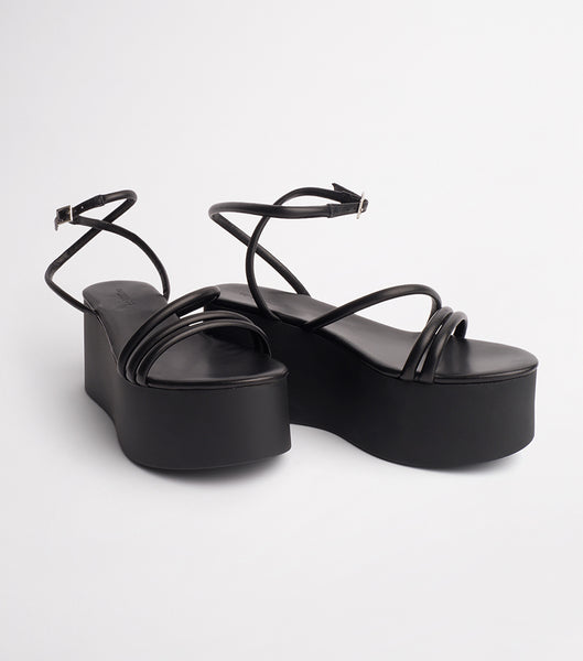 Tony Bianco Tory Black Sheep Nappa 9.5cm Strappy Heels Black | SGDYB34050