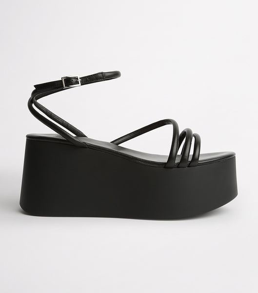 Tony Bianco Tory Black Sheep Nappa 9.5cm Strappy Heels Black | SGDYB34050