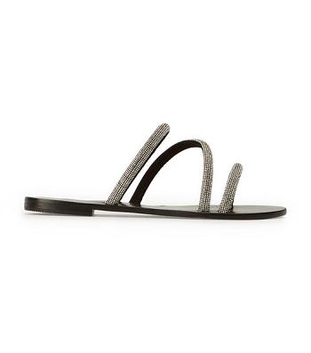 Tony Bianco Fusion Crystal/Black Suede 1cm Flat Sandals Black | SGIIZ55638