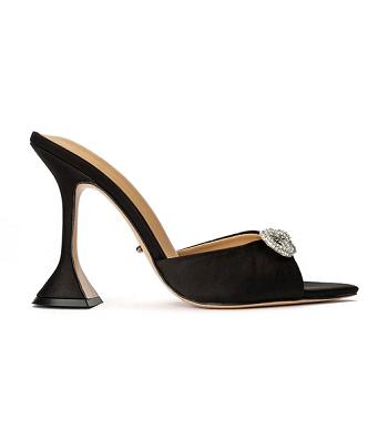 Tony Bianco Montana Black Satin 10.5cm Bling Heels Black | SGJBT63364