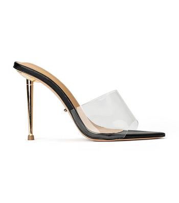 Tony Bianco Mylo Clear Vinylite/Black 10.5cm Stiletto Heels Black | SGQCS93936