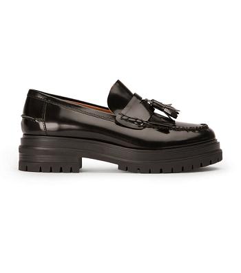 Tony Bianco Willow Black Hi Shine 4.5cm Loafers Black | SGQCS30220